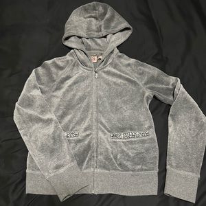 Vintage Juicy Couture Y2K Velour Hoodie Embellished Zippers Zip gray jacket